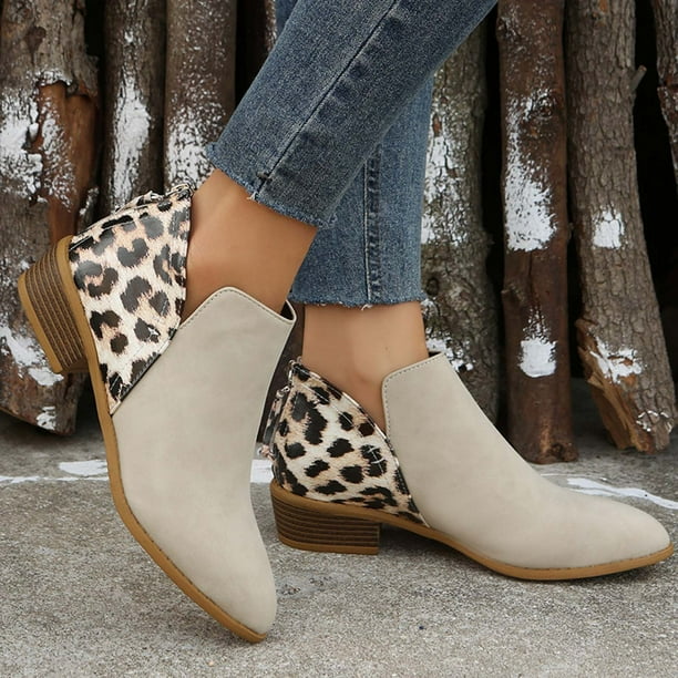 LSLJS Low Heel Ankle Boots Women s Large Size Leopard Print Women s Thick Heel Bootie Women s Sneakers on Clearance