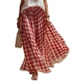 thumbnail image 3 of Maxi Skirts for Women Elastic Waist A Line Plaid Skirts Summer Casual Pleated Gingham Flowy Long Skirts, XL, 3 of 7