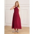 thumbnail image 5 of zdhoor Kids Girl's Halter Ruched Bodice Special Occasion Dresses Chiffon Bridesmaid Maxi Long Flower Dress Burgundy 12, 5 of 6