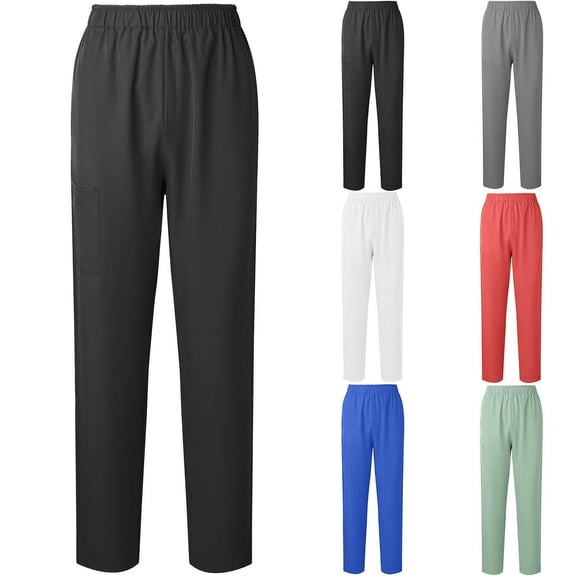 Miqool Women's Straight Leg Scrub Pants Casual Elastic Waist Nursing Medical Uniform Trousers with Pockets