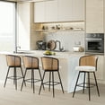 thumbnail image 3 of Foreate Cane & PU Swivel Barstools Set of 2, 29" Seat Counter Height w/ Rattan Mid-Back Metal Legs, Upholstered Leather Modern Armless Bar Stools Chairs for Kitchen Island Pub, 3 of 13