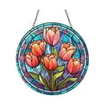 thumbnail image 2 of Mountain Wilderness Stained Glass Jigsaw Puzzle Suncatcher, Round Acrylic Window Hanging Decor, Unique Shape 126 Pieces Flower Butterfly Nature Puzzle with Chain, 2 of 9