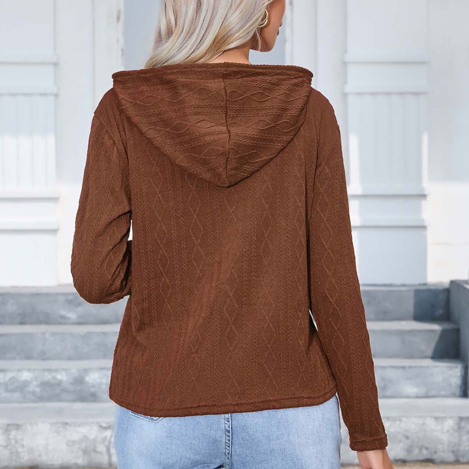 Besolor Women s Lightweight Knit Hoodie Casual Sweater Long Sleeve Solid Color Drawstring Sweatshirt Pullover Tops Walmart