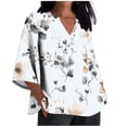 thumbnail image 2 of Womens Blouses Dressy Casual 3/4 Sleeve,Women's V Neck Linen Tops Floral Printed 3/4 Sleeve Tunic T Shirts Loose Fit Fashion Summer Vacation Blouse, 2 of 5