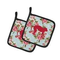 Caroline's Treasures BB1128-RS-BU-PTHD Monkey Shabby Chic Blue Roses Pair of Pot Holders , 7.5HX7.5W, multicolor