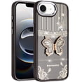 thumbnail image 3 of For iPhone 17E / 16E / SE4 Splendid Glitter Butterfly Design Stand with Metallic Edges Hybrid Case - Black, 3 of 3