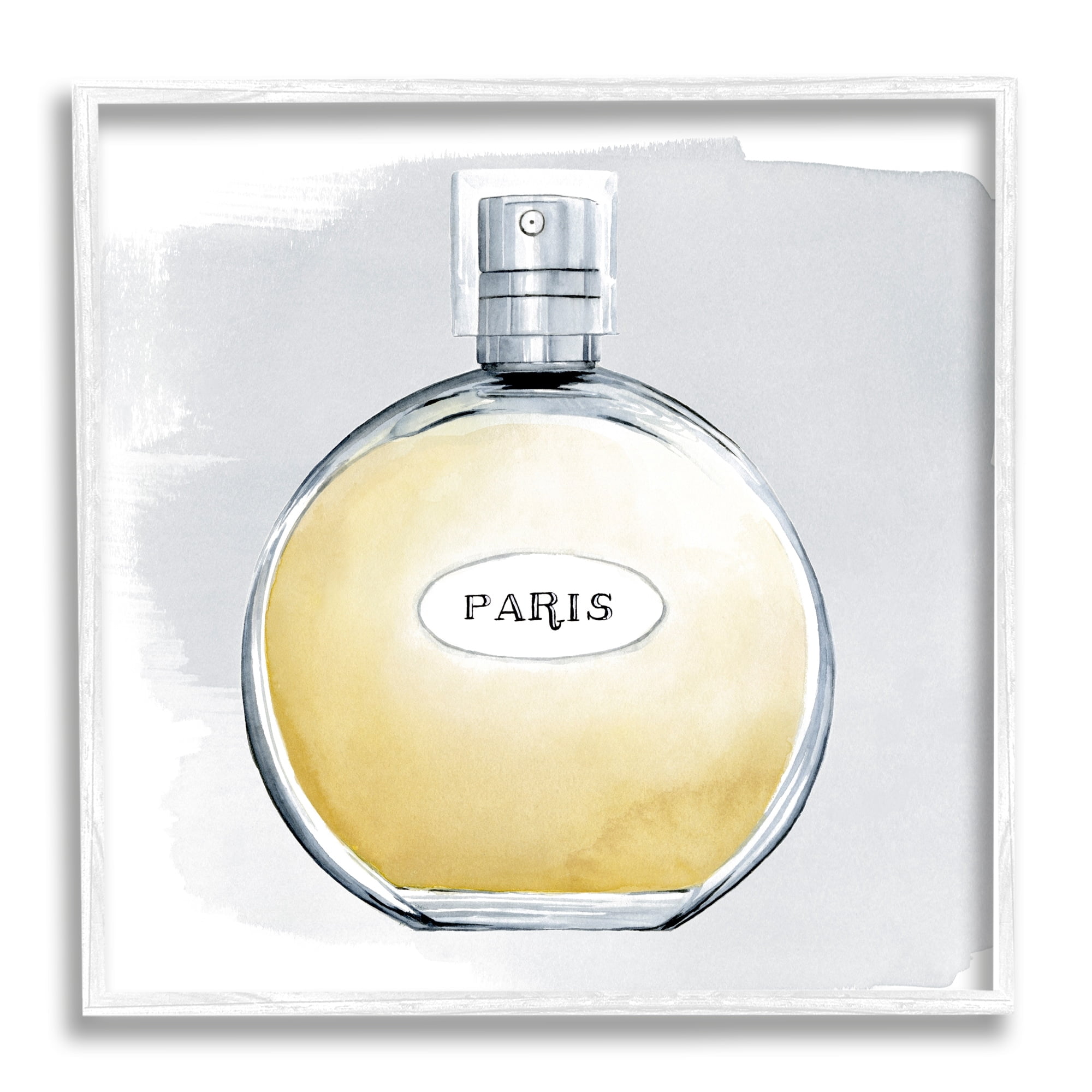 Stupell Industries Paris Glam Designer Yellow Perfume Bottle Watercolor Framed Wall Art, 24 x 24, Design by Grace Popp