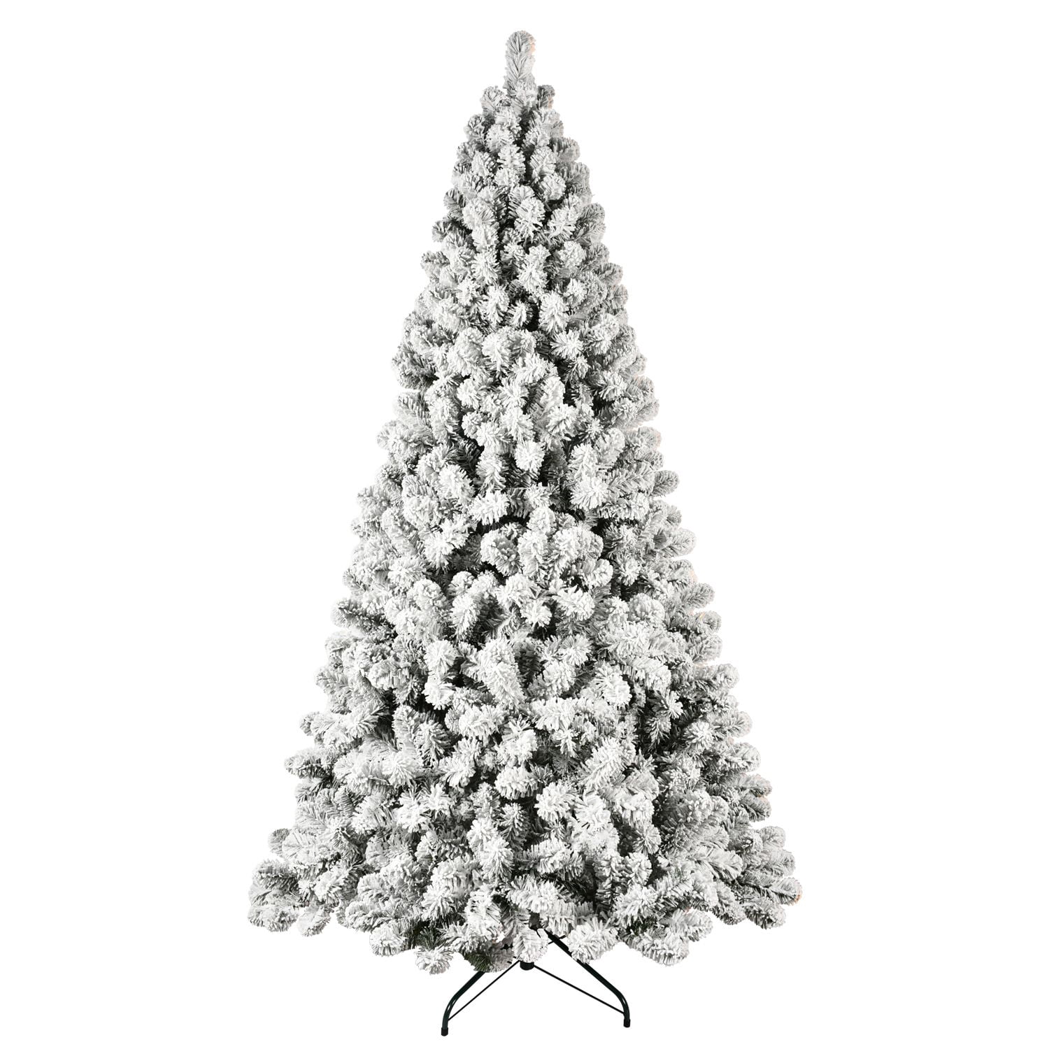 9FT Pre-Lit Flocked Christmas Tree, Hinged Artificial Xmas Tree/PVC Branches, 650 Lights