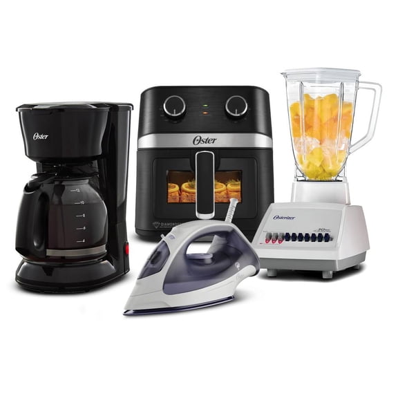 Combo Oster con Freidora 6L CKSTAF60WMDF + Licuadora 10 Velocidades BLST4108-BLAN + Cafetera 12 tazas BVSTDC12013NE + Plancha de vapor GCSTBS-3802