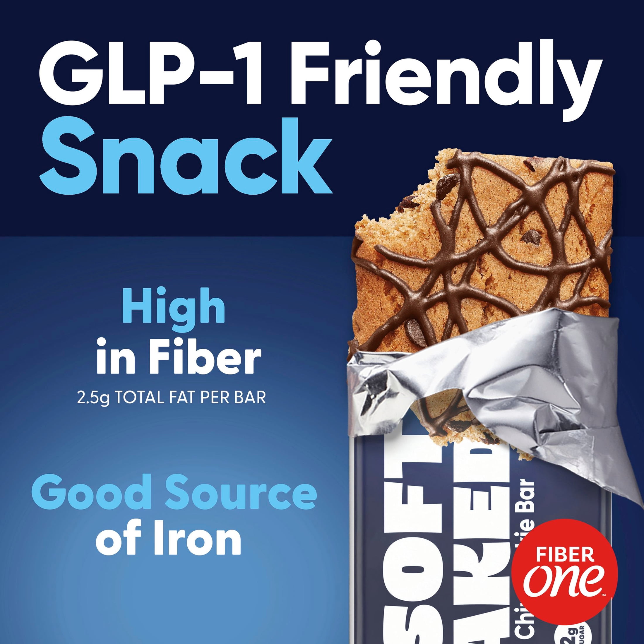 (4 pack) Fiber One Soft Baked Chocolate Chip Cookie Bars, Fiber Snacks, Value Pack, 12 Ct, 10.6 oz