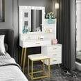 thumbnail image 5 of Ktaxon Vanity Table Set with Lighted Mirror, Makeup Table with 4 Drawers, Dressing Vanity Tables, Dresser Desk for Girls, Women, White, 5 of 12