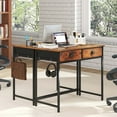 thumbnail image 4 of Costway Space Saving Home Computer Desk with 2 Fabric Drawers 4 Hanging Hooks & Metal Frame Brown, 4 of 10