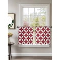 thumbnail image 2 of Sheer Curtains 45 Inch Length 2 Panels Set for Kitchen, Red Geometric Semi Sheer Curtains for Windows, Vintage Rhombus Circle Texture Voile Window Treatments Rod Pocket Curtain, 2 of 7