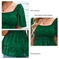 thumbnail image 5 of Women Short Sleeves Top Flower Patterns Ruffle Hem Elastic Shirred Bust Summer T Shirt Green XL, 5 of 6