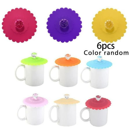 

Fancy 6Pcs Food Grade Silicone Cup Lids Creative Diamond Mug Cover Anti-dust Airtight Seal Silicone Drink Cup Lids Hot Cup Lids Random Color