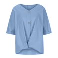thumbnail image 3 of 2024 Clearance! JINMGG Fall Long Sleeve Shirts for Women, Womens Summer Fall Tops 2024 Women's V-Neck Long Sleeve Loose Button Cotton and Linen Tunic Shirts Summer Shirts Blouse, 3 of 7