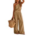 thumbnail image 4 of MLCDZ Womens Cotton Linen Sets 2 Piece Vacation Matching Outfits One Shoulder Sleeveless Crop Top Loose Wide Leg Pants Pockets Boho Travel Resort Outfit, 4 of 6
