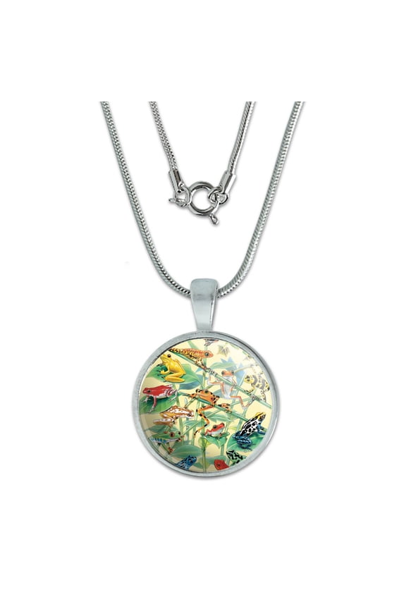 Tropical Rainforest Frogs Froggies Dart 0.75" Pendant with Sterling Silver Plated Chain