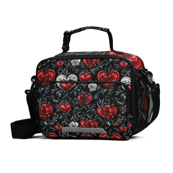 ALAZA Hearts Roses Flower Lunch Box Insulated Cooler Bag Reusable Tote Bags Shoulder Strap