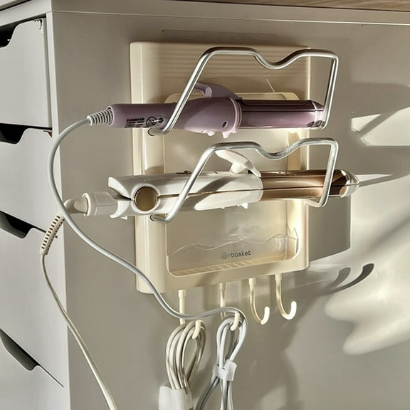 1pc Cream Wall Mounted Hair Dryer Storage Rack Hair Curler Rack Bathroom Organizer Bathroom Storage Equipment and Storage Gift for Mom, Bathroom Trays