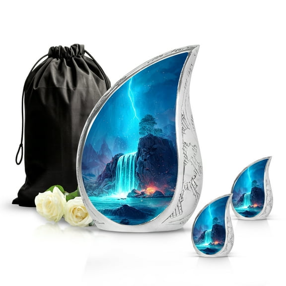SABURIAL Waterfall Urn - Beautiful Funeral Cremation Urn For Mom & Dad - Keepsake Urns For Human Ash - Adult Urns For Female Ash - Combo - 10 Inch Large & 3 Inch