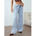 thumbnail image 4 of Women's High Waisted Loose Fit Ripped Denim Jeans Casual Wide Leg Pants Lake Blue L, 4 of 8