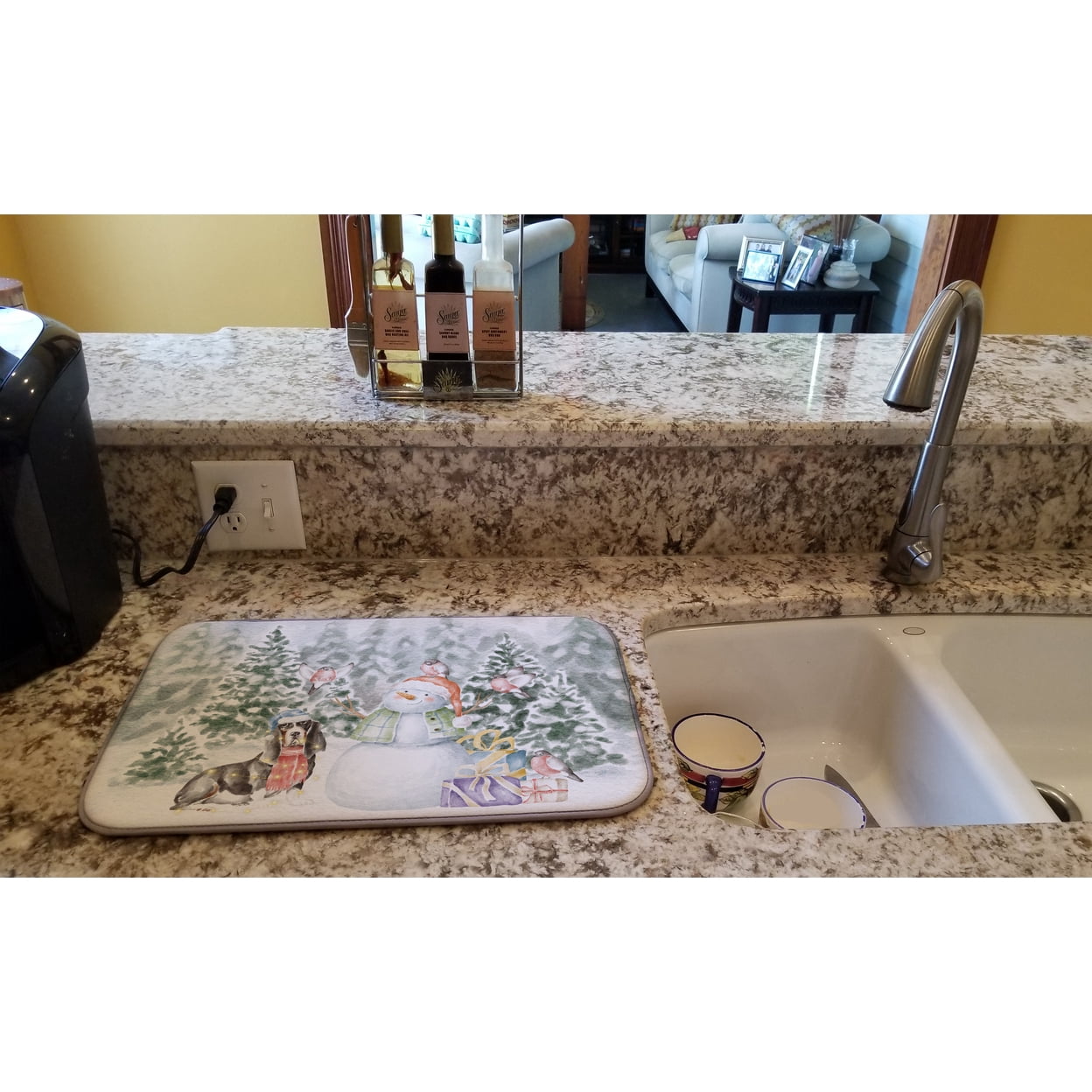 Basset Hound Black White and Tan with Christmas Presents Dish Drying Mat 14 in x 21 in