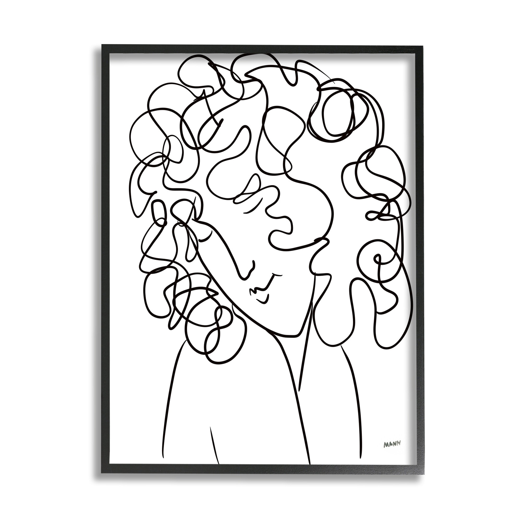 Stupell Industries Minimal Female Linework Portrait Curly Hair Detail Design by Patti Mann