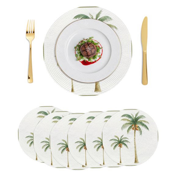 Round Placemats Tropical Botanical Palm Trees 15 inch Set of 6 Table Mats for Dining Table Summer Coastal Beach Green Heat Resistant Non-Slip Kitchen & Home Decorative Place Mat Set