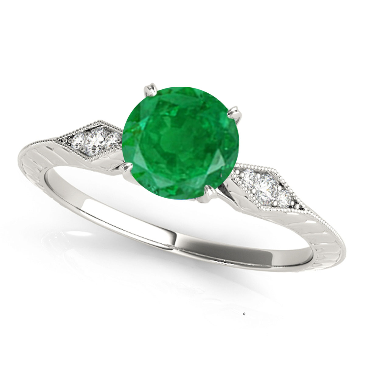 MauliJewels 0.85 Ct Diamond & Emerald Ring For Women14K Gold