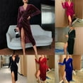 thumbnail image 5 of Women Velvet Bodycon V Neck Wrap Dress Ladies Party Cocktail High Slit Dress, 5 of 9