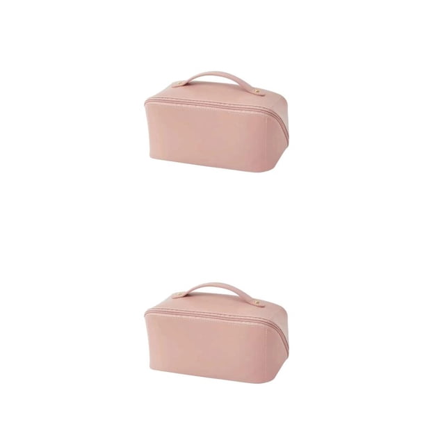 Ounissouiy Bolsa de almacenamiento de cosméticos, bolsa de artículos de tocador de cuero PU, estuche de baño para el hogar, contenedor de Rosado 2piezas
