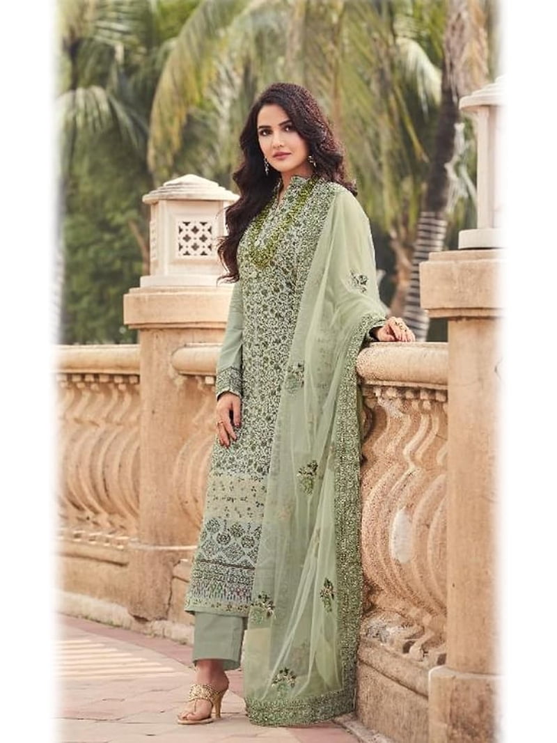 lime green pakistani dress Buy Embroidered Georgette Pakistani Suit in Light Green Online : KCH13834