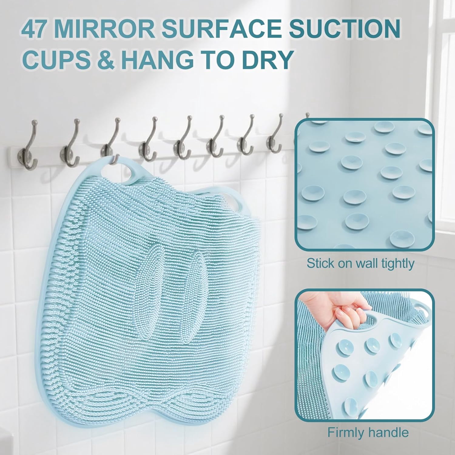 Foot Scrubber Mat Large Feet Scrubber in Shower + Pumice Stone 2 Pack for Shower Floor Bathtub Back Scrubbing Dead Skin Care, Foot Spa Bath 3D Brush Exfoliating Massager Non-Slip Cleaner Pad, Blue