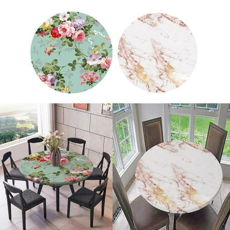 

2Pcs Vinyl Waterproof Tablecloth Elastic Edge Round Table Cover Cloth 120Cm