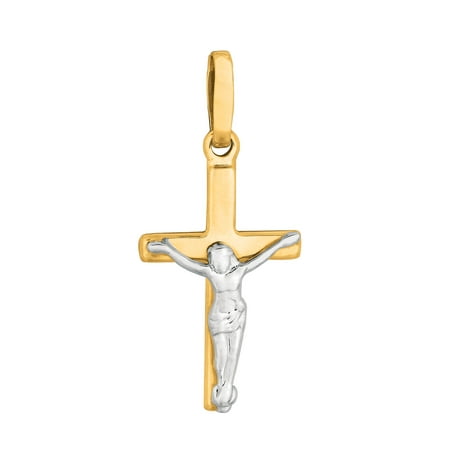 JewelryAffairs 14k 2 Tone Gold Square Tube Crucifix Pendant