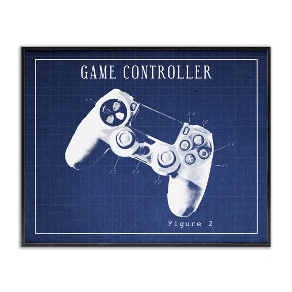 Stupell Industries Industrial Blueprint for Video Game Controller Black Framed Giclee Art, 14 x 11, by Lil' Rue