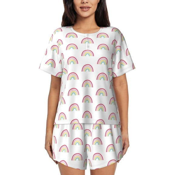 Ratiio Rainbow Print Womens Pajama Sets 2 Piece Soft Short Sleeve Top and Shorts Sleepwear Round Neck Pjs Lounge Set