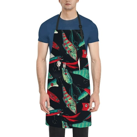 

Lukts Fishing Lure Pattern Kitchen Cooking Aprons Adjustable Bib Soft Chef Apron with 2 Pockets for Men Women