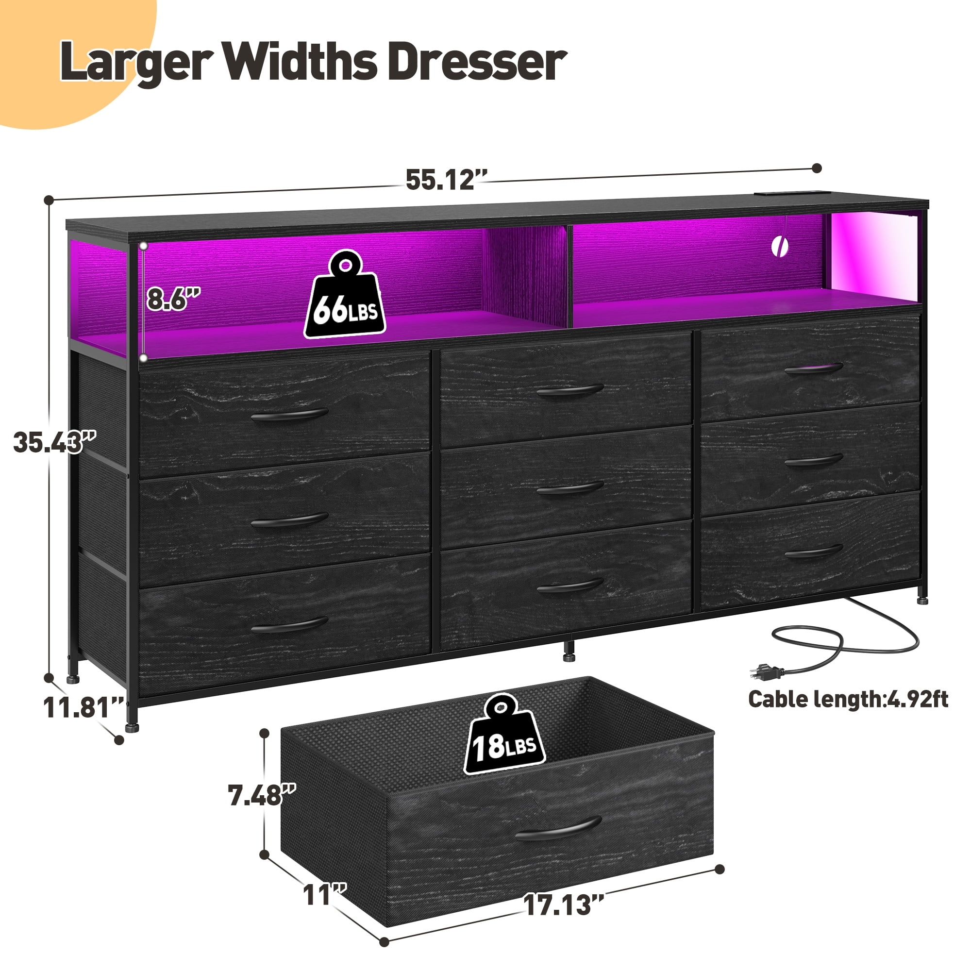 EnHomee Black Dresser TV Stand for 65