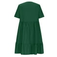thumbnail image 6 of Summer Dresses for Women Plus Size V-Neck Short Dress Summer Fashion Solid Color Short Sleeve Above Knee Ruffle Dress Women's Size 3XL Army Green Loose-Fit Casual Swing Dress, 6 of 9