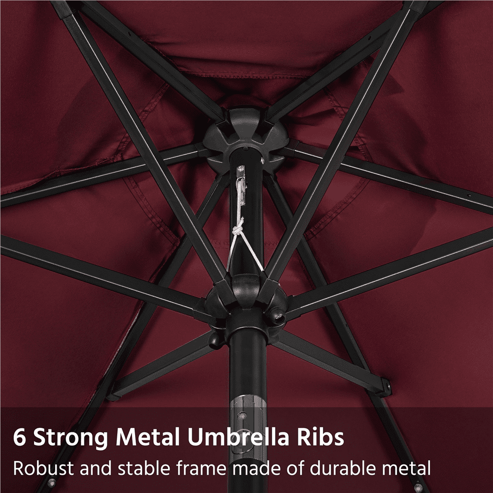 Renwick 7.5FT Patio Umbrella with Base Stand and LED Solar Lights, Burgundy