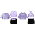 thumbnail image 6 of iiniim Kids Girls Sport Outfits Short Sleeve Hooded with Crop Tank Top and Short Set 3 Pieces Workout A Lavender 10, 6 of 6