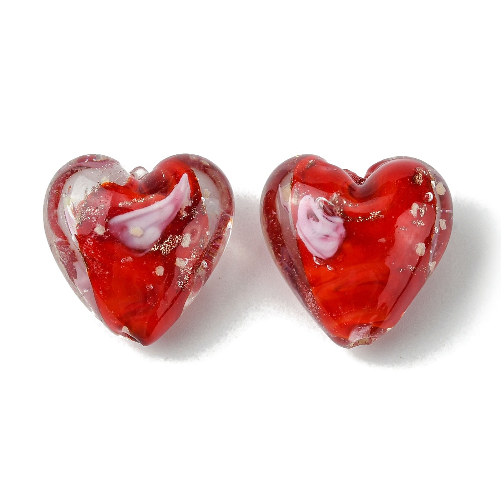 100pcs Luminous Handmade golden Sand Lampwork Beads Glow in the Dark Heart Mixed color 20.5x20.5x12mm Hole: 1.6mm