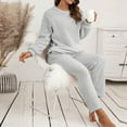 thumbnail image 7 of Fesfesfes 2PC Fashion Women Solid Long Sleeve Blouse Home Wear Double-sided Plush Two-piece Set Loose Pants Sets Sale Items, 7 of 7