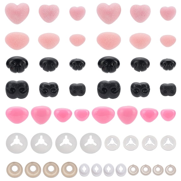 Flocky & Plastic Safety Craft Noses with Spacer for DIY Doll Toys Puppet Plush Animal Making Pink