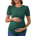 thumbnail image 1 of Blusa de maternidad de mujer INSPIRE CHIC, de punto acanalado, con mangas cortas abullonadas, camiseta arrugada para fotos de baby shower, verde medio, 1 of 6