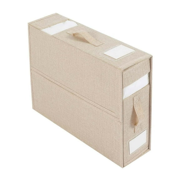 Fabric Bed Sheet Set Storage Box with Visual Window and Zipper - Foldable Blanket Sorting Organizer for Wardrobe - Easy Identification and Stackable Design - Includes White Card for Labeling