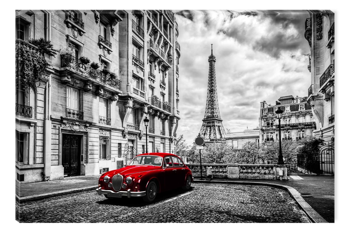 Startonight Canvas Wall Art Black and White Abstract Red Car in