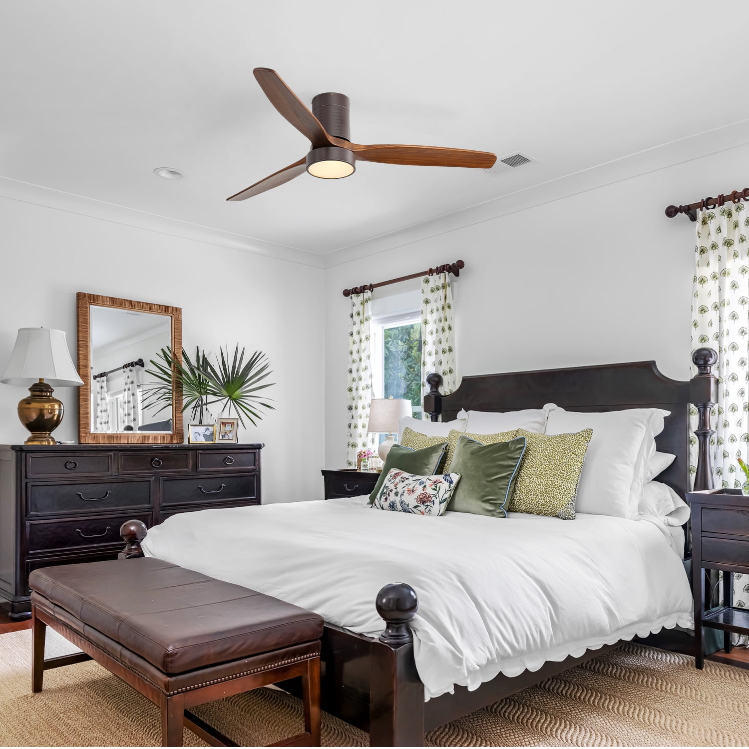 Sofucor 52" Flush Mount Bronze Ceiling Fans with Light and Remote Controlfor Bedroom,Living Room,Patio Reconditioned